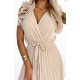 Rochie lunga plisata din chiffon bej cu volane vaporoasa Kamra 6 - jojofashion.ro