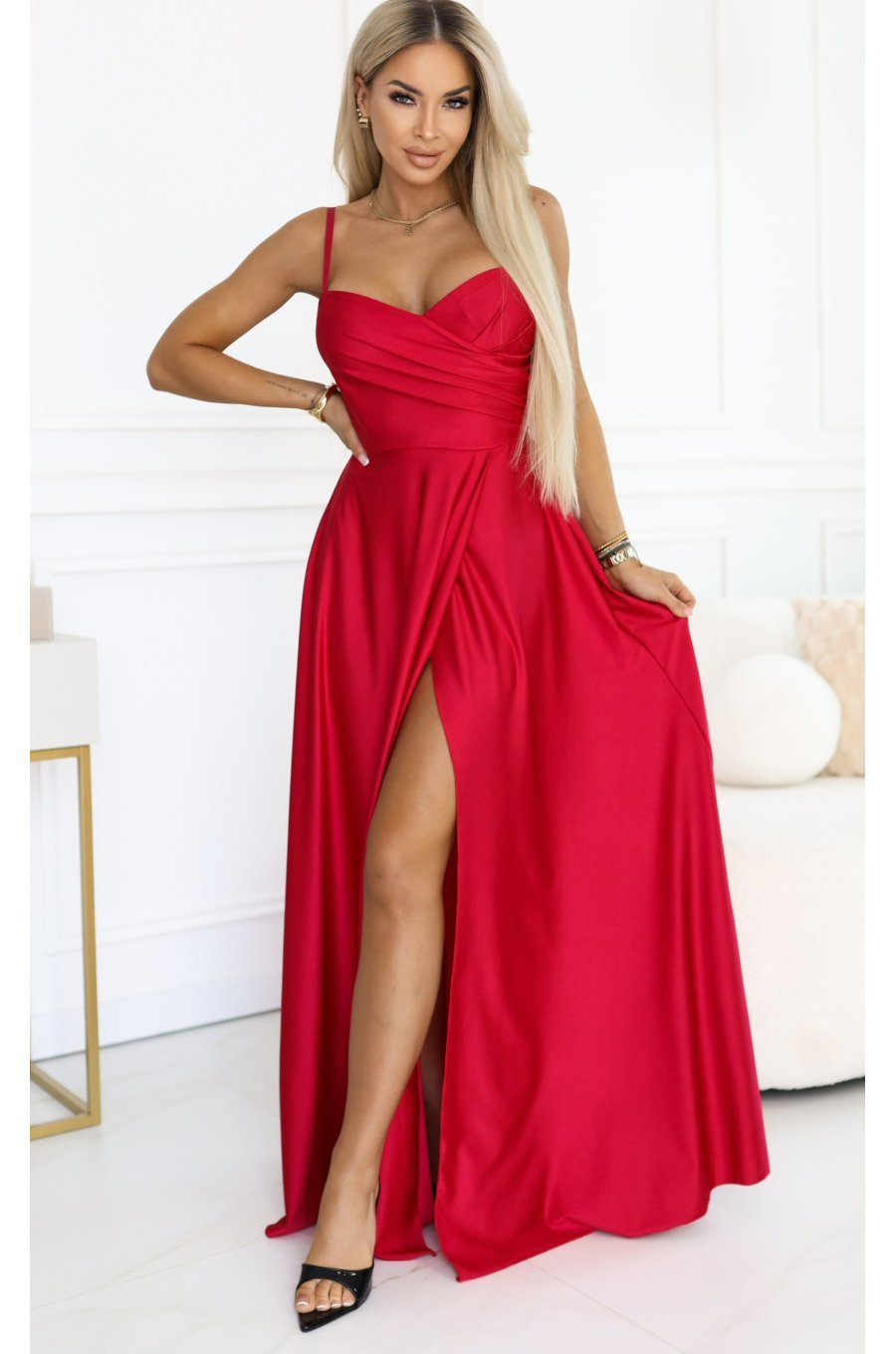 Rochie de nasa rosie lunga vaporoasa petrecuta MaraN 3 - jojofashion.ro