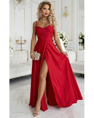 Rochii de nasa, Rochie de nasa rosie lunga vaporoasa petrecuta MaraN - jojofashion.ro