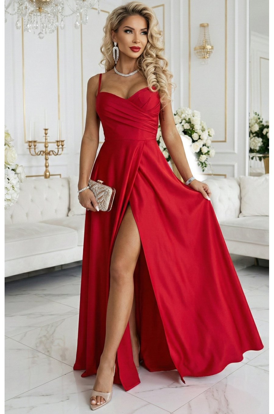 Rochie de nasa rosie lunga vaporoasa petrecuta MaraN 1 - jojofashion.ro