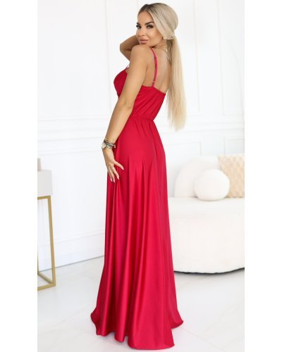 Rochii de nasa, Rochie de nasa rosie lunga vaporoasa petrecuta MaraN - jojofashion.ro