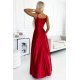 Rochie rosie din satin, lunga, de ocazie, crapata pe picior, Scarlett 3 - jojofashion.ro