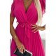 Rochie roz zmeura scurta plisata din chiffon Soysen 6 - jojofashion.ro