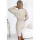 Rochie midi tricotata mulata din acryl bej mulata cu maneca lunga Kamari 3 - jojofashion.ro