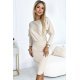 Rochie tricotata midi, din acryl bej, mulata, cu maneca lunga, Kamari 4 - jojofashion.ro