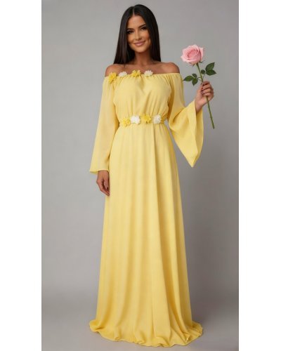 Rochii vaporoase, Rochie lunga galbena din voal vaporoasa AngelD - jojofashion.ro