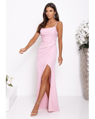 Rochii lungi, Rochie eleganta lunga roz prafuit mulata crapata pe picior SyliaW - jojofashion.ro
