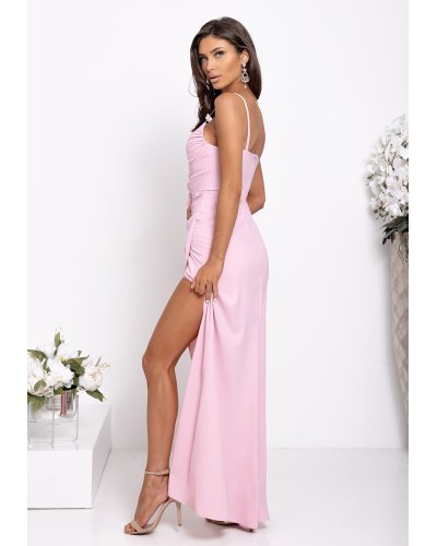 Rochii lungi, Rochie eleganta lunga roz prafuit mulata crapata pe picior SyliaW - jojofashion.ro