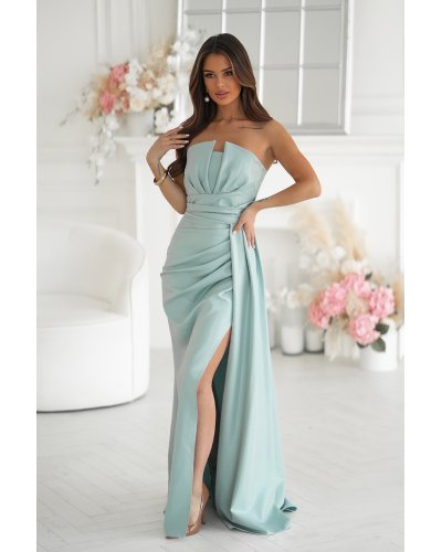 Rochii de nasa, Rochie eleganta lunga menta cu glitter mulata cu umeri goi Luxurious - jojofashion.ro