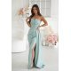 Rochie eleganta lunga menta cu glitter mulata cu umeri goi Luxurious 2 - jojofashion.ro