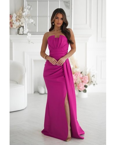 Rochii lungi, Rochie eleganta lunga roz fucsia cu glitter mulata cu umeri goi Luxurious - jojofashion.ro