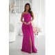 Rochie eleganta lunga roz fucsia cu glitter mulata cu umeri goi Luxurious 2 - jojofashion.ro