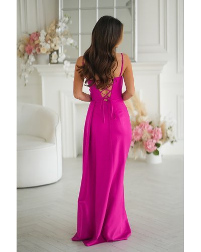Rochii lungi, Rochie eleganta lunga roz fucsia cu glitter mulata cu umeri goi Luxurious - jojofashion.ro