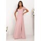 Rochie eleganta lunga tulle roz pudra cu umerii goi vaporoasa KiaraW 2 - jojofashion.ro