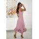 Rochie eleganta midi roz pudra cu volan tridimensional Jasmina 3 - jojofashion.ro