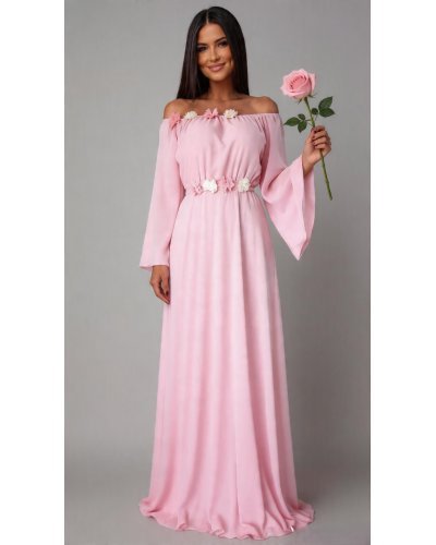 Rochii voal, Rochie lunga din voal roz AngelD - jojofashion.ro