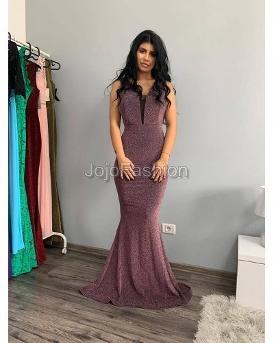 Rochie eleganta lunga lurex roz, sirena, Isra Rochii de Ocazie Elegante, Rochie eleganta lunga lurex roz, sirena, Isra - jojofashion.ro