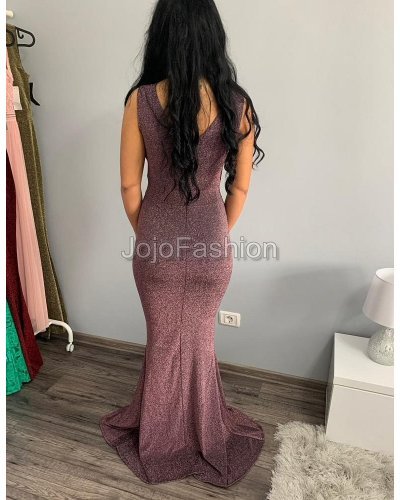 Rochie eleganta lunga lurex roz, sirena, Isra Rochii de Ocazie Elegante, Rochie eleganta lunga lurex roz, sirena, Isra - jojofashion.ro