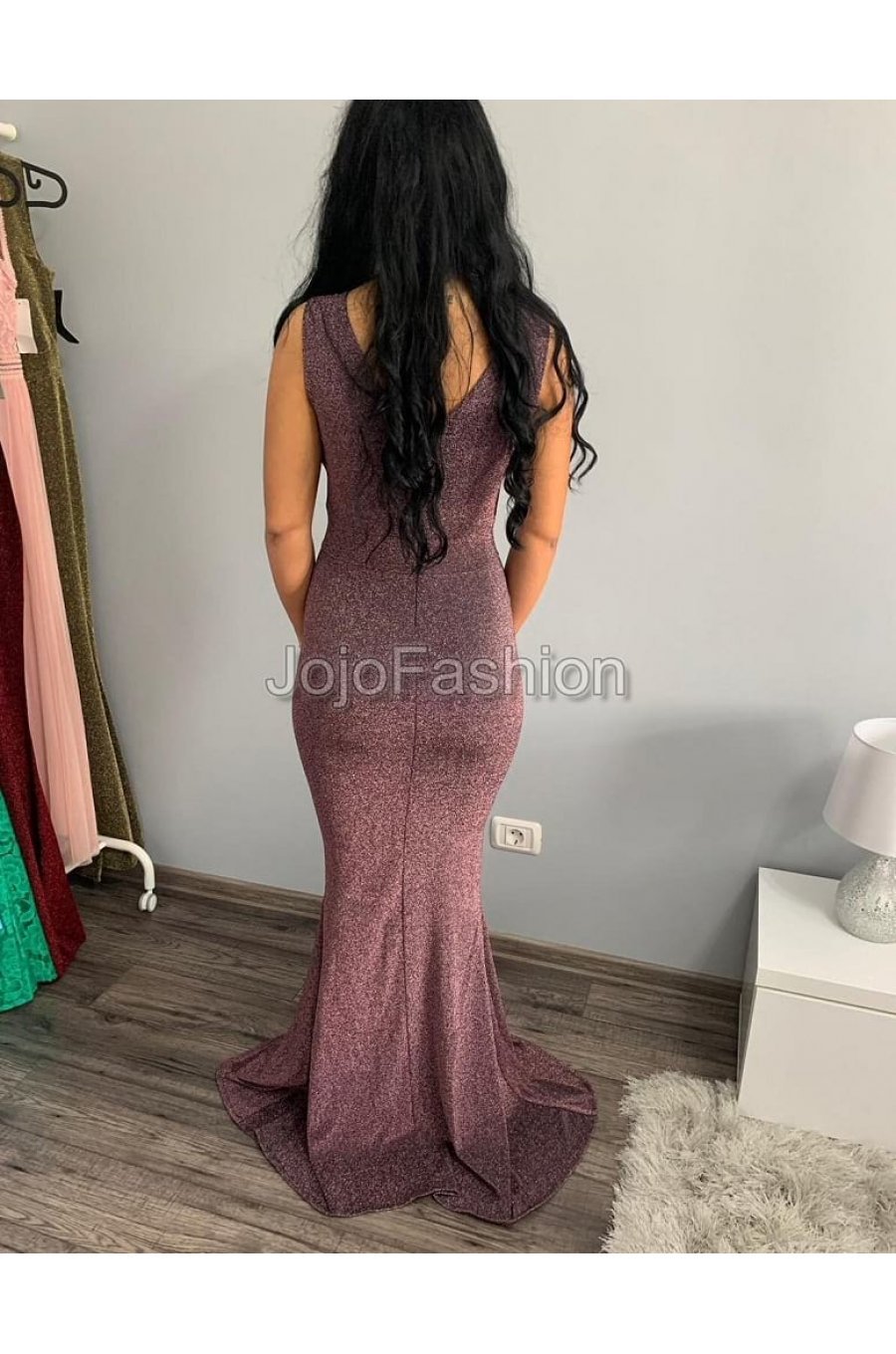 Rochie eleganta lunga lurex roz, sirena, Isra 2 - jojofashion.ro