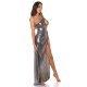 Rochie de seara lunga, glitter, argintie, cu umerii goi, asimetrica, Zaria 6 - jojofashion.ro