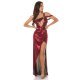 Rochie lunga rosie din glitter cu umerii goi asimetrica Zaria 4 - jojofashion.ro