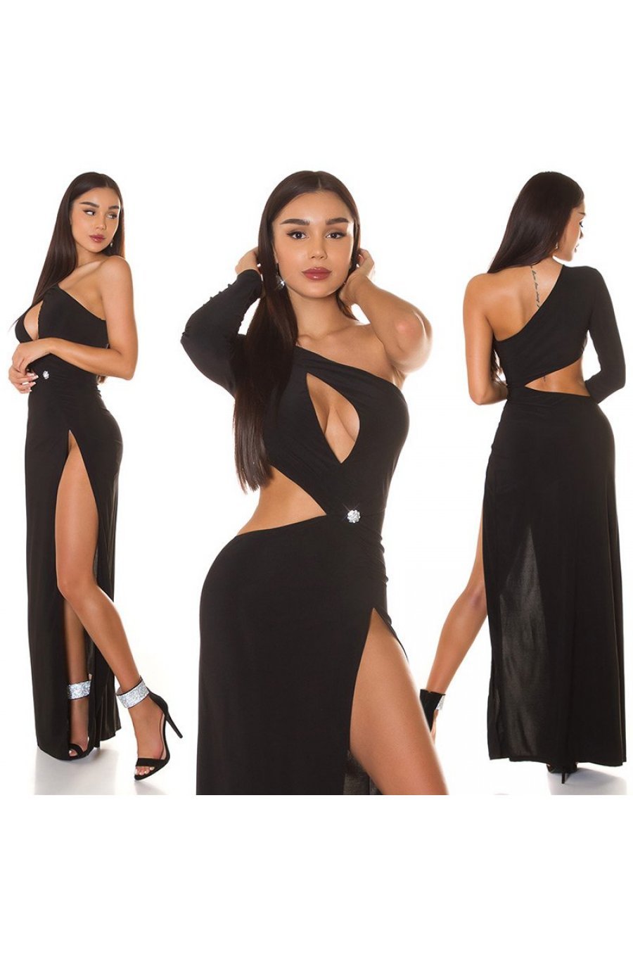 Rochie lunga neagra mulata cu maneca lunga si umerii goi Kleopatra Rochie lunga neagra mulata cu maneca lunga si umerii goi Kleopatra 6 - jojofashion.ro
