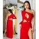 Rochie lunga rosie mulata cu maneca lunga si umerii goi Kleopatra 6 - jojofashion.ro