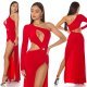 Rochie lunga rosie mulata cu maneca lunga si umerii goi Kleopatra 7 - jojofashion.ro