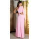 Rochie lunga mulata roz pastelat cu maneca lunga si umerii goi Kleopatra 3 - jojofashion.ro