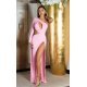 Rochie lunga mulata roz pastelat cu maneca lunga si umerii goi Kleopatra 6 - jojofashion.ro