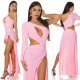 Rochie lunga mulata roz pastelat cu maneca lunga si umerii goi Kleopatra 8 - jojofashion.ro