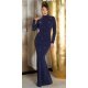 Rochie lunga, din lurex, bleumarin, mulata, cu maneca lunga, Zerrin  3 - jojofashion.ro
