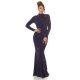 Rochie lunga, din lurex, bleumarin, mulata, cu maneca lunga, Zerrin  5 - jojofashion.ro