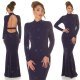 Rochie lunga, din lurex, bleumarin, mulata, cu maneca lunga, Zerrin  8 - jojofashion.ro