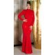 Rochie lunga, din lurex, rosie, mulata, cu maneca lunga, Zerrin  2 - jojofashion.ro
