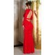 Rochie lunga, din lurex, rosie, mulata, cu maneca lunga, Zerrin  3 - jojofashion.ro
