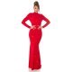 Rochie lunga, din lurex, rosie, mulata, cu maneca lunga, Zerrin  4 - jojofashion.ro