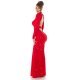 Rochie lunga, din lurex, rosie, mulata, cu maneca lunga, Zerrin  7 - jojofashion.ro