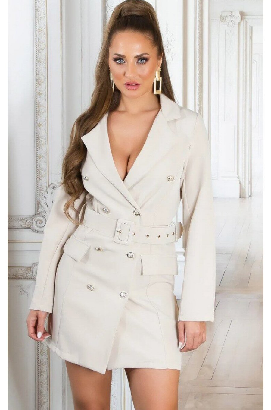 Rochie office scurta tip sacou bej Eliza Rochie office scurta tip sacou bej Eliza 1 - jojofashion.ro