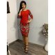 Rochie midi rosie cu motive traditionale mulata  Antonia 2 - jojofashion.ro