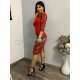 Rochie midi rosie cu motive traditionale mulata  Antonia 4 - jojofashion.ro
