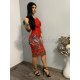 Rochie midi rosie cu motive traditionale mulata  Antonia 3 - jojofashion.ro