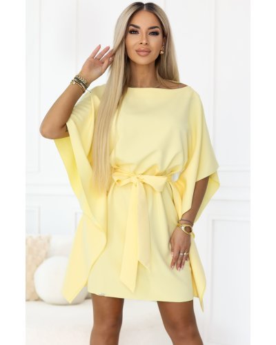 Tinute office, Rochie eleganta midi galbena croi fluture oversize Butterfly - jojofashion.ro