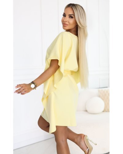 Tinute office, Rochie eleganta midi galbena croi fluture oversize Butterfly - jojofashion.ro