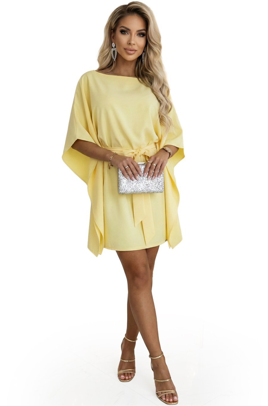 Rochie eleganta midi galbena croi fluture oversize Butterfly 3 - jojofashion.ro