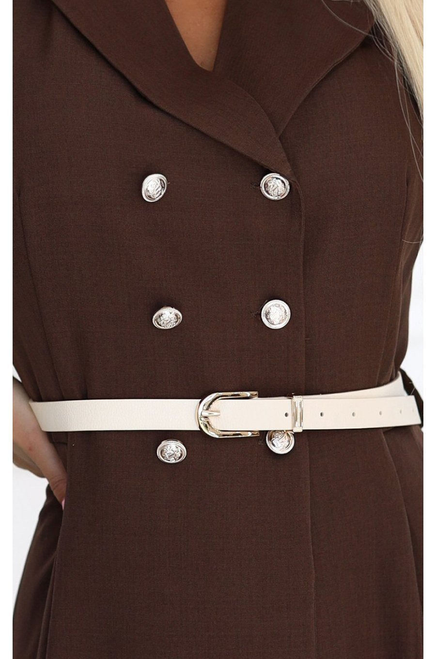 Rochie midi tip camasa maro ciocolata evazata Anemona 5 - jojofashion.ro