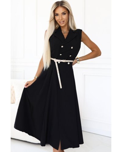 Rochii tip camasa, Rochie midi tip camasa neagra clasica evazata Anemona - jojofashion.ro