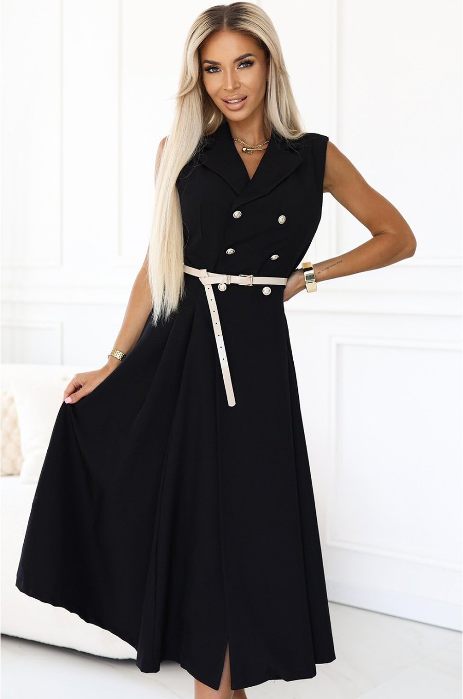 Rochie midi tip camasa neagra clasica evazata Anemona 1 - jojofashion.ro