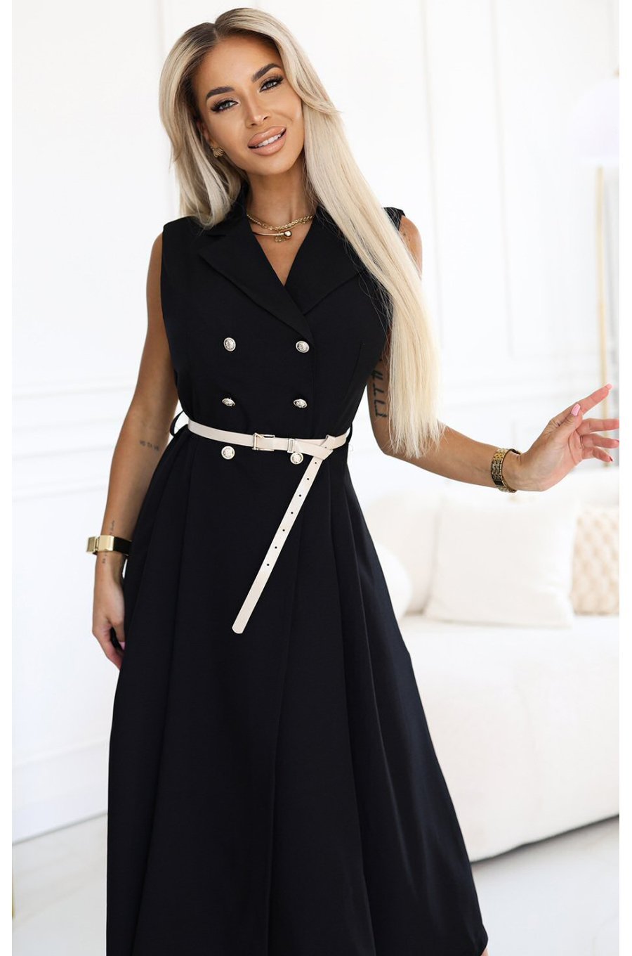 Rochie midi tip camasa neagra clasica evazata Anemona 4 - jojofashion.ro