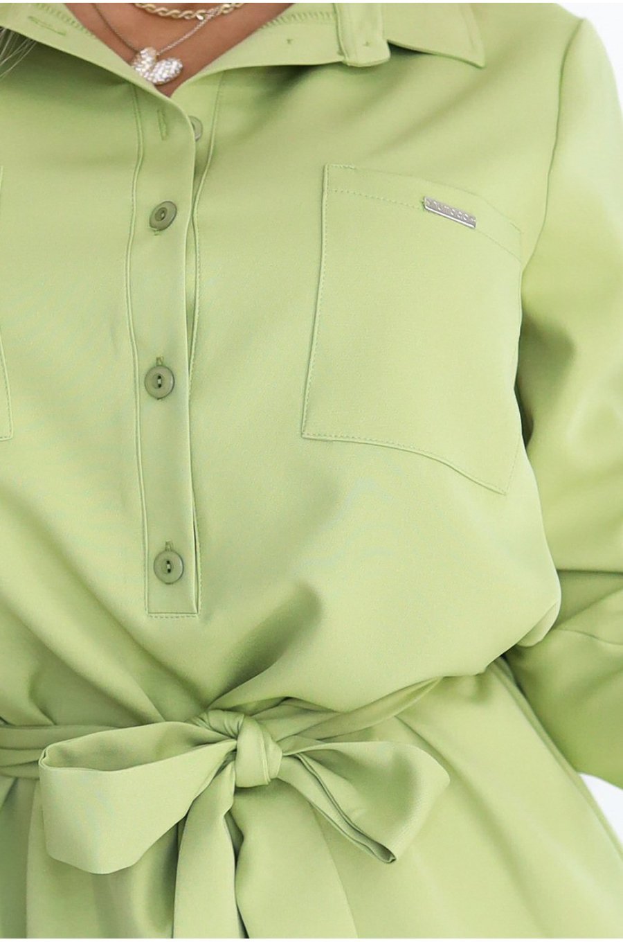 Rochie tip camasa verde olive scurta cu maneca lunga Flavya 4 - jojofashion.ro